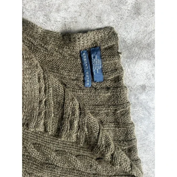 Polo Ralph Lauren Alpaca Wool Scarf Shawl Vintage Classic Ribbed Knit Army Green - Picture 6 of 7